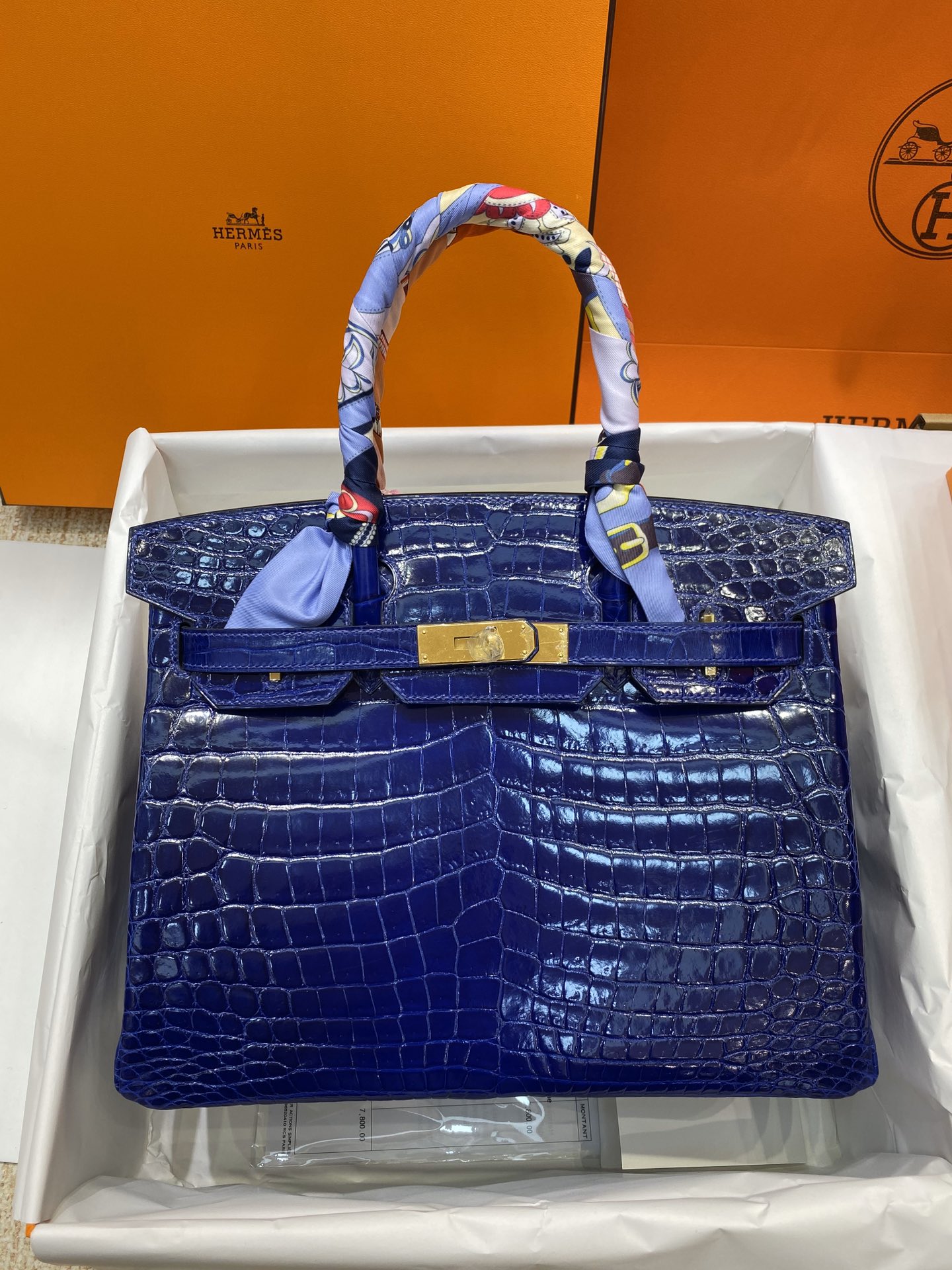 Hermes Birkin 30CM Handmade Bag In Blue Electric Crocodile Niloticus Shiny Skin